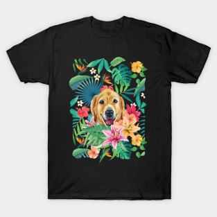 Tropical Golden Retriever 4 T-Shirt